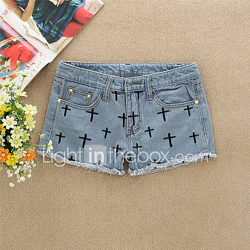 E Shop 2014 Summer Slim Hemming Fold Cross Short Jeans(Gray)