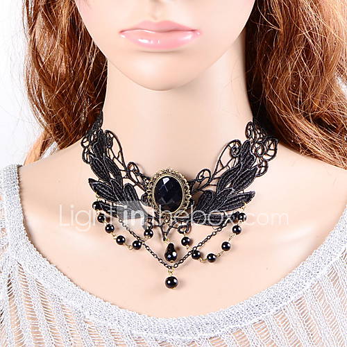 OMUTO Lace Jewel Elegant Collar Necklace (Black)