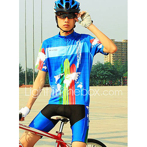 CoolChange Mens Short Sleeve Polyester Breathable Blue Cycling Suit(Random Color for Pad)