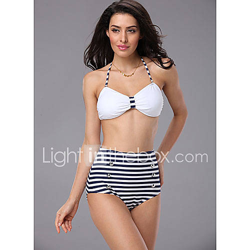 Topmelon Womens Basic Halter Stripe Bikini