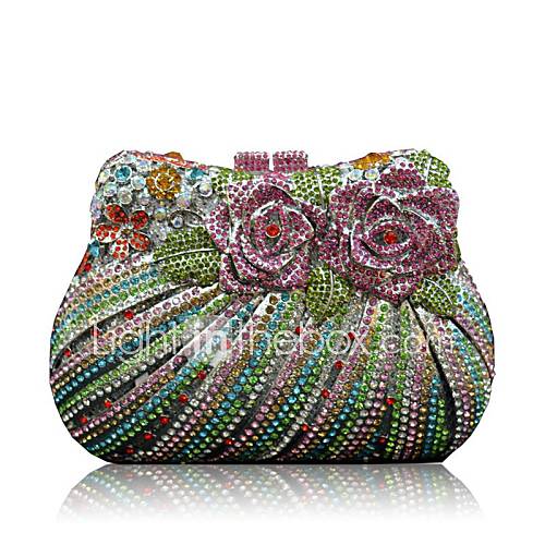 Women Roses with Full Rhinestones/Diamonds Evening Handbags/ Clutches