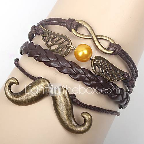 Shining Infinity Style Angel Wings Beard Handmade Leather Bracelet (Screen Color)