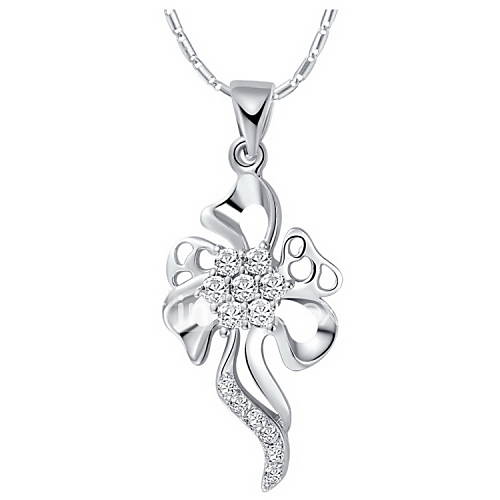 GracefulFlower Shape Silvery Alloy Womens Necklace With Rhinestone(1 Pc)