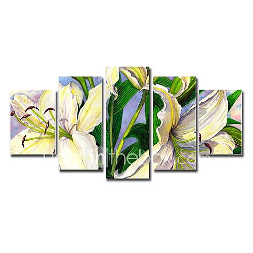 Hand Painted Oil Painting Floral Lily with Stretched Frame Set of 5