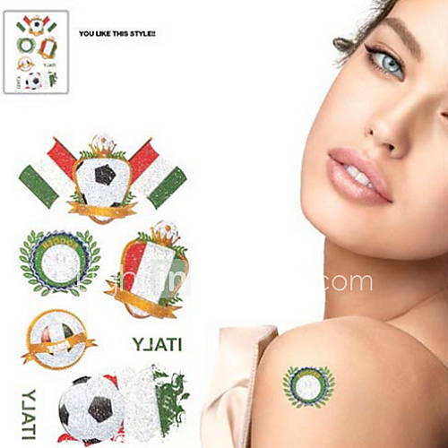 2PCS Football Pattern Italy World Cup Waterproof Tattoo Body Temporary Glitter Stickers