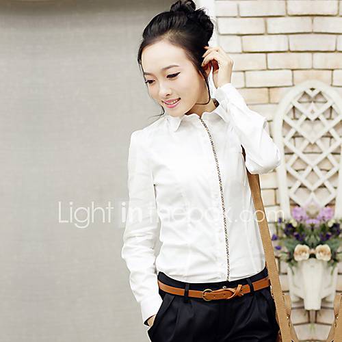 Veri Gude Womens Korean Bodycon Long Sleeve 100% Cotton White Shirt