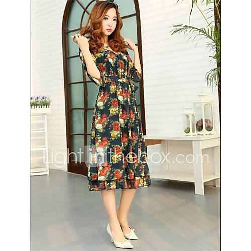 Spring And Summer Install The New Fashion Floral Rural Bohemian Chiffon Dress Long Skirt of Tall Waist