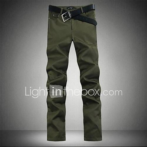 Mens Slim Casual Long Pure Color Pants(Belt Not Included)