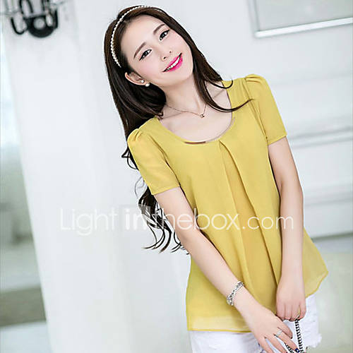 LCL Casual Loose Fit Chiffon Short Sleeve Shirt(Yellow)