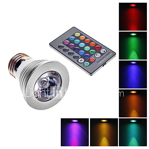 E27 3W 1 LED 16 Color Decorative Lamp w/ Remote Control   Silver White