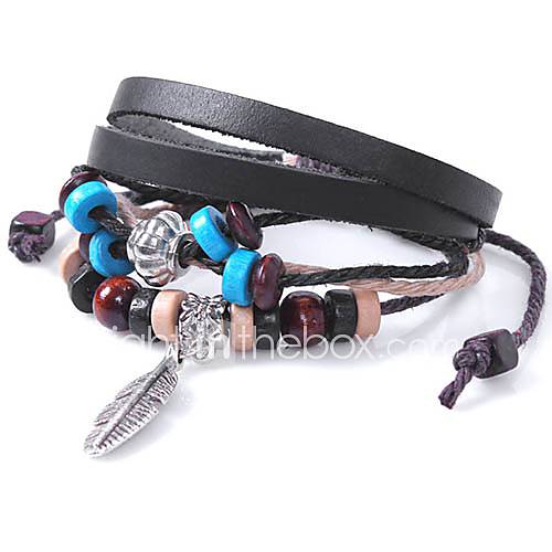 Shining Infinity Style Vintage Indiana Feather Leather Beads Bracelet (Screen Color)