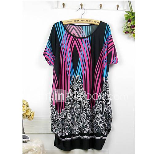 Womens Round Collar Loose Line Flowers with Short Sleeves Dress