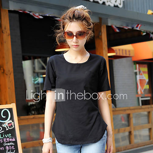 QianyuCasual Slim Round Neck Short Sleeve T Shirt(Black)