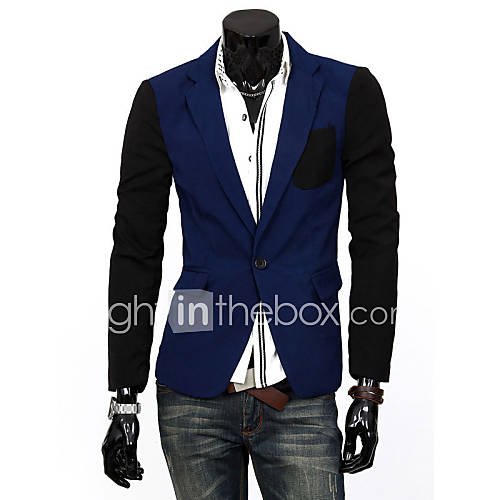 Cocollei mens stitching color pocket wild causal suit (blue)