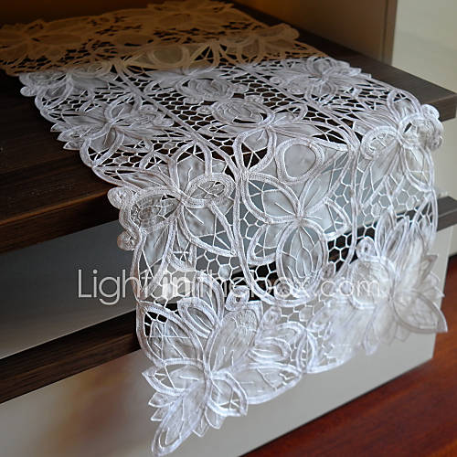 Cutworking Embroidery Lace Table Runner, Polyester