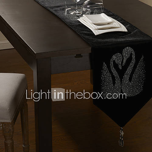 Black Swan Embellished Table Runner with Tassel