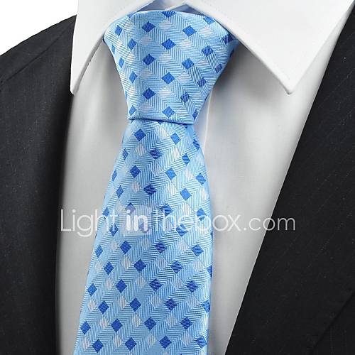 Tie New Blue Navy Cross Checked Pattern JACQUARD Mens Tie Necktie Holiday Gift