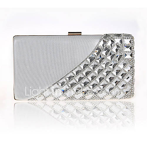 Jiminy Womens Simple Diamonade Evening Clutch Bag(Silver)