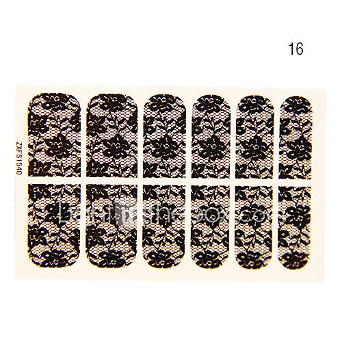 12PCS Water Lily Shape Black Lace Nail Art Stickers NO.16