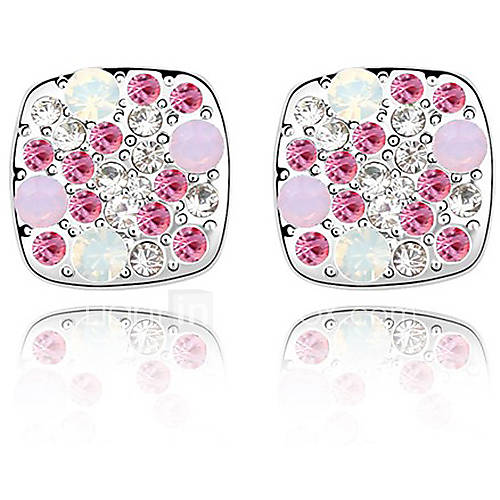 Xingzi Womens Charming Pink Square Made With Swarovski Elements Crystal Stud Earrings