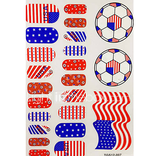 2PCS 20 USA World Cup Football Pattern Nail Art Stickers3 Temporary Tattoo