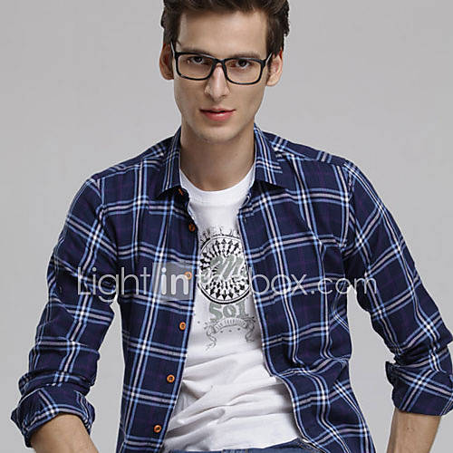 MSUIT Fashion MenS Grid Long Sleeve Shirt Z9129