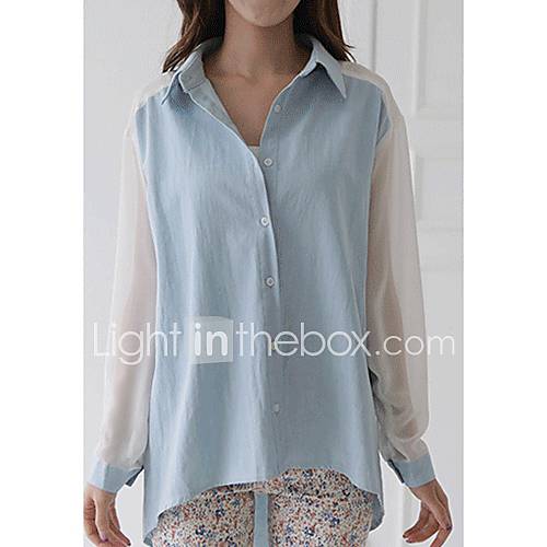 Jingpin Chiffon Stitching Denim Shirt (Blue)