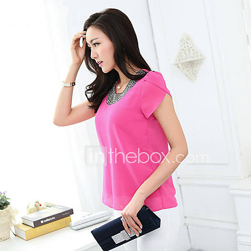 Yishabeier Nail Bead Lotus Leaf Sleeve Chiffon Blouse(Fuchsia)