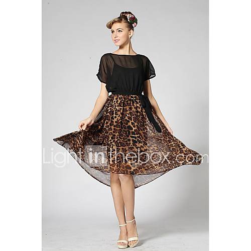 Womens Fashion Bat Sleeve Leopard Dress