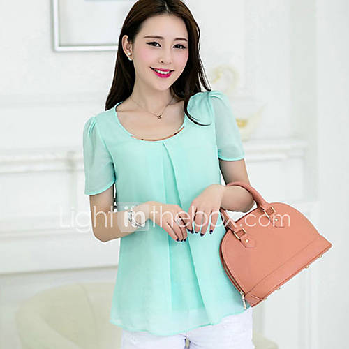 LCL Casual Loose Fit Chiffon Short Sleeve Shirt(Screen Color)