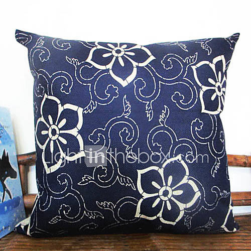 Graceful Blue Flower Pattern Decorative Pillow Cover