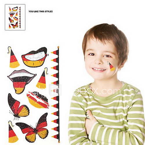 2PCS Butterfly Pattern Germany World Cup Waterproof Tattoo Body Temporary Glitter Stickers