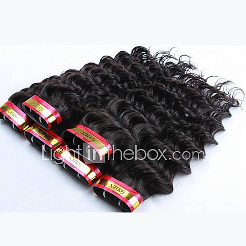 24 Inch Factory Price Hair Extensions Natural Black Deep Wave Mongolian Virgin Hair Weft 62G/Piece