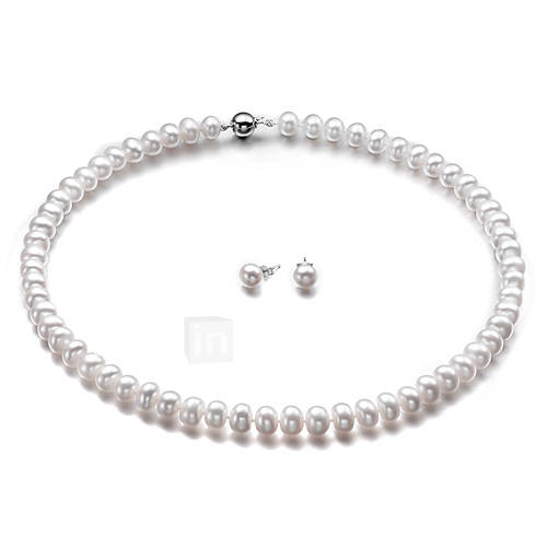 Luckypearl 9 10 mm Natural Pearls 925 Silver Jewelry Set SD0002W220270