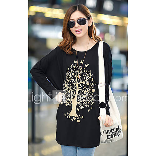 Uplook Womens Casual Round Neck Black Tree Pattern Loose Fit Batwing Long Sleeve T Shirt 309#