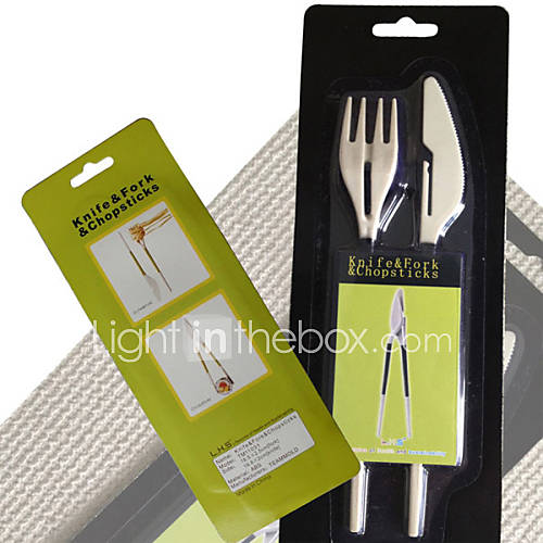 Multifunction Tableware Chopstick and Fork and Spoon, Set of 3, L25cm x W9.5cm x H1cm