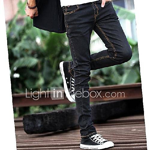 Mens Casual Autumn Thin Elasticity Skinny Water Scrubbing Pencil Pants