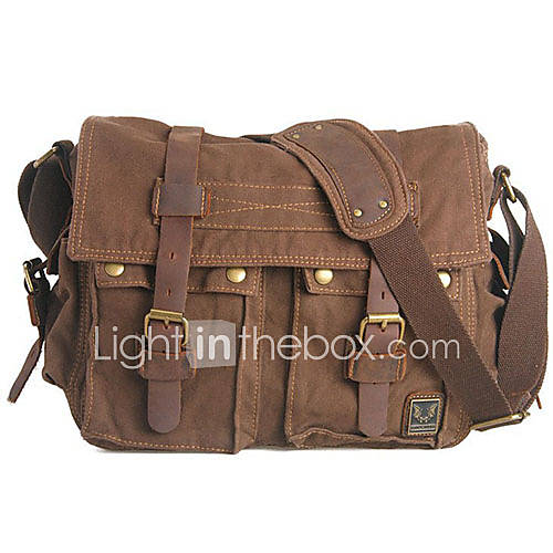 MUCHUANMens Vintage Canvas Leather School Military Shoulder Bag Messenger Bag(Screen Color)