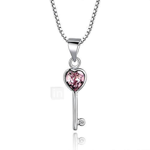 High Quality Fashion Key Crystal Sterling Silver Platinum Plated Necklace