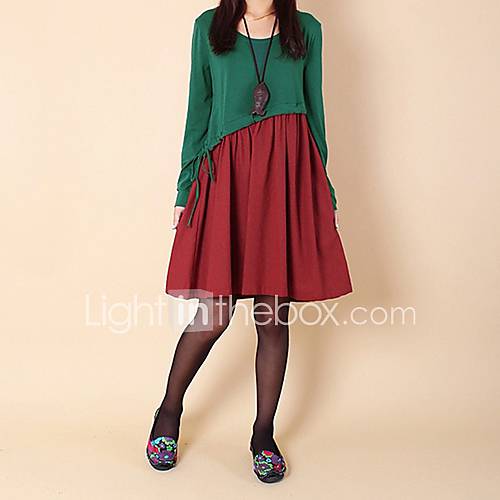 Womens New Contrast Color Basic Dress