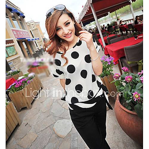 Womens Polka Dot Round Neck Chiffon Shirt