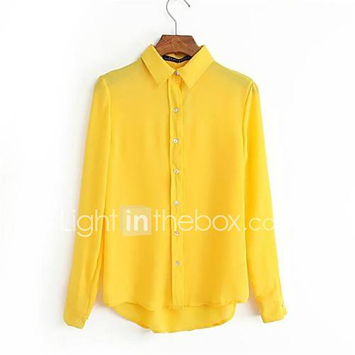 Women Spring Summer Chiffon Long Sleeve Yellow Light Blue Shirts