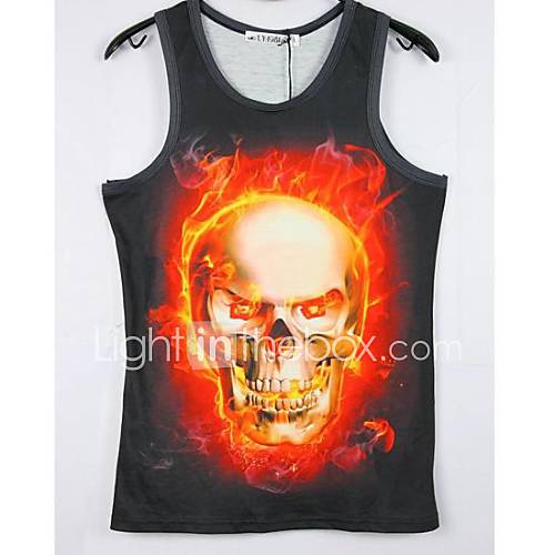 Mens 3D Series Fire Skeleton Printing Tight Movement Vests