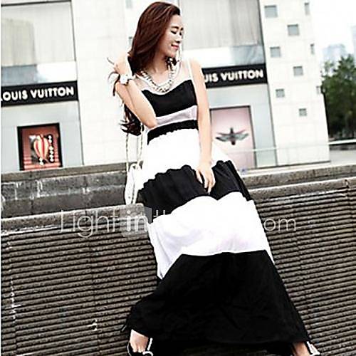 Womens Stripe Print Long Black dress