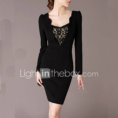 Lifver Womens Lace Print Chest Black Dress
