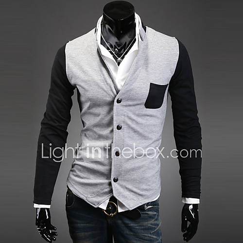 Cocollei Mens contrast color Slim cardigan coat (gray)