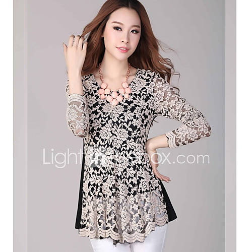 E Shop 2014 Summer Sexy Slim Long Lace Shirt (Gray)