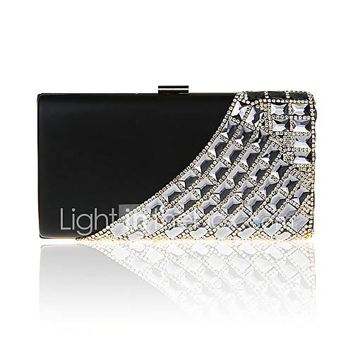 Jiminy Womens Simple Diamonade Evening Clutch Bag(Black)