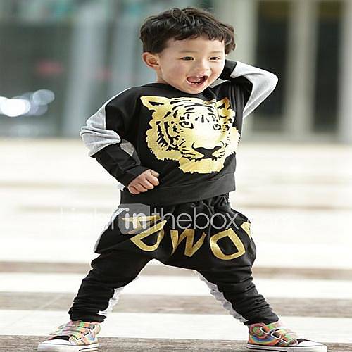 Boys Round Collar Tiger Head Two Pieces Clothing Sets