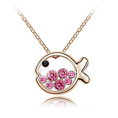 Xiaoguo Womens Cute Fish Crystal Necklace(Screen Color)